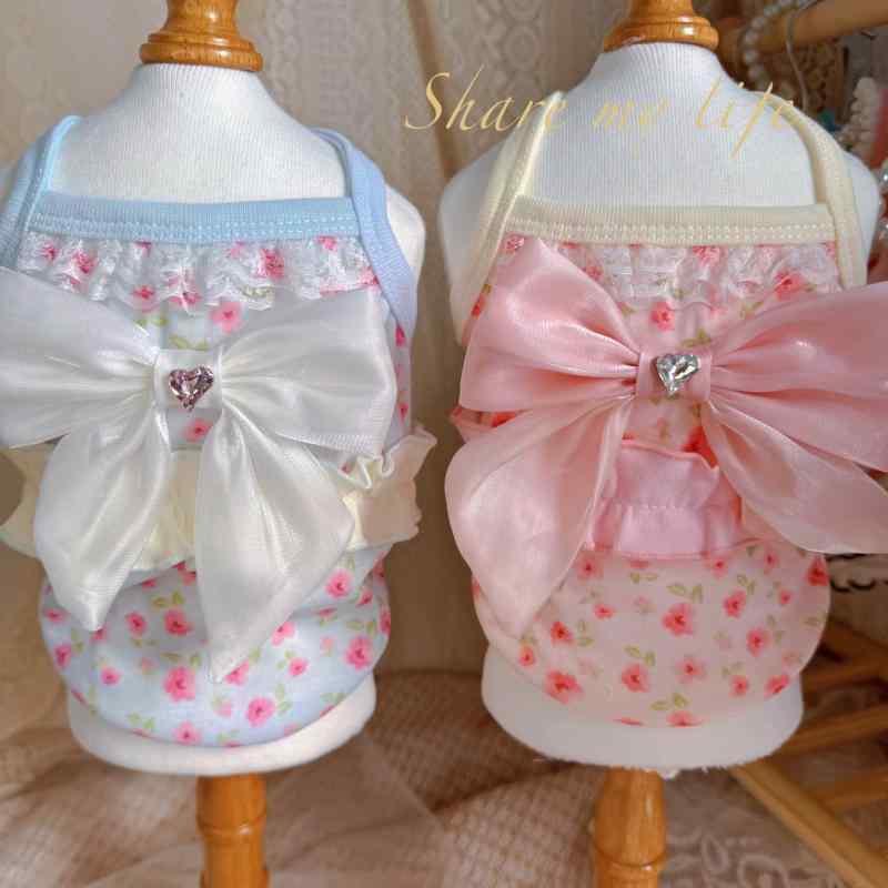 ペット服 犬 猫 服 かわいい イチゴ柄 キャミソール ワンピース 小型犬 春夏 綿 ピンク ブルー