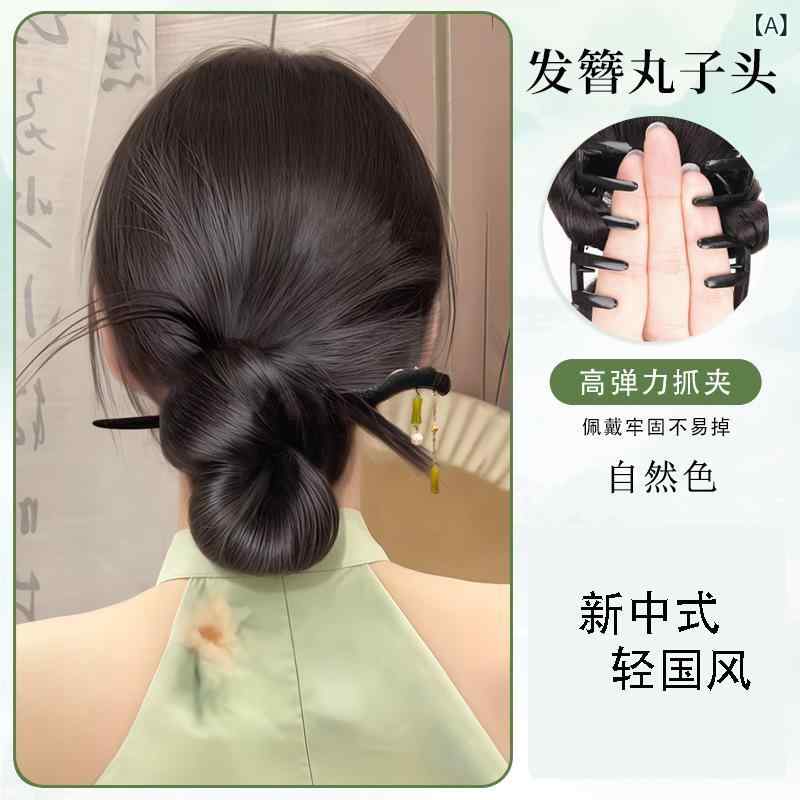 ヘアアクセサリー レディース 新中式かんざし お団子ウィッグ 自然 ふんわり ヘア...