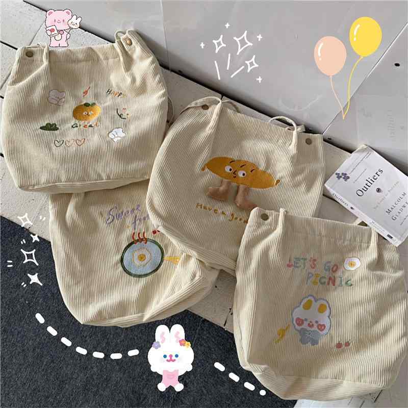 トートバッグ レディース スクールバッグ キャンバス 帆布 コーデュロイ かわいい 刺繍 韓国風 大容量 ..