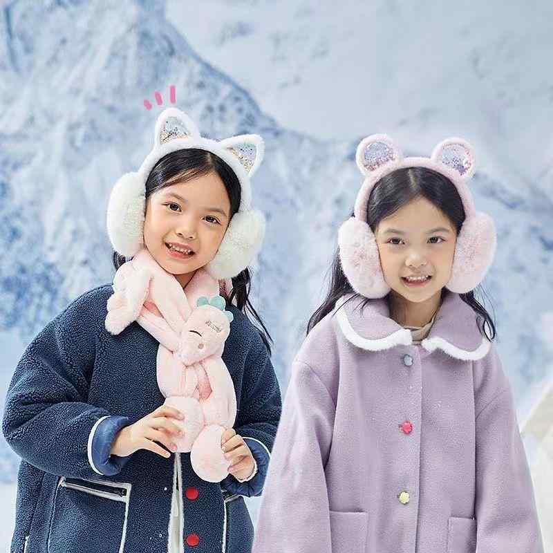 イヤーマフ 子供用 猫耳 ラビットファー風 裏ボア 防寒 あったか 女の子 キッズ グレー ベージュ ピンク パープル ホワイト