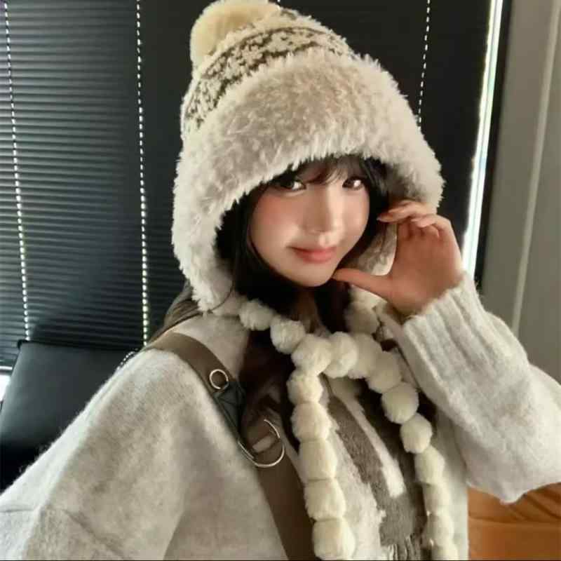 ニット帽 レディース 防寒 秋冬 裏起毛 あったか 雷鋒帽 耳あて付き カジュアル かわいい 白 ホワイト ベージュ カーキ ブラック コーヒー色(4)