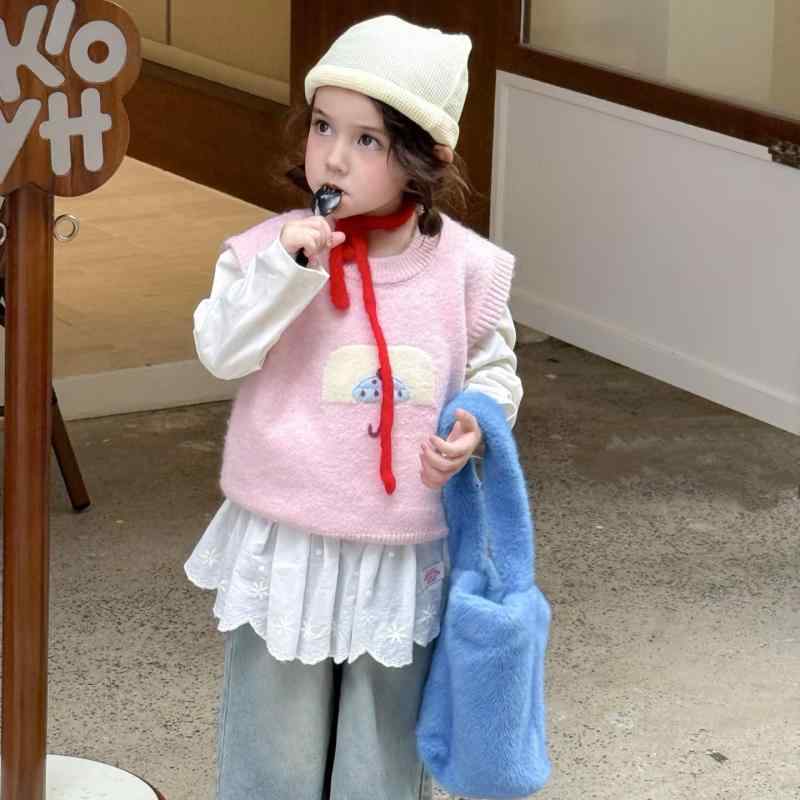ニットベスト キッズ 女の子 子供服 トップス 韓国風 かわいい カーディガン ニット セーター 通園 通..