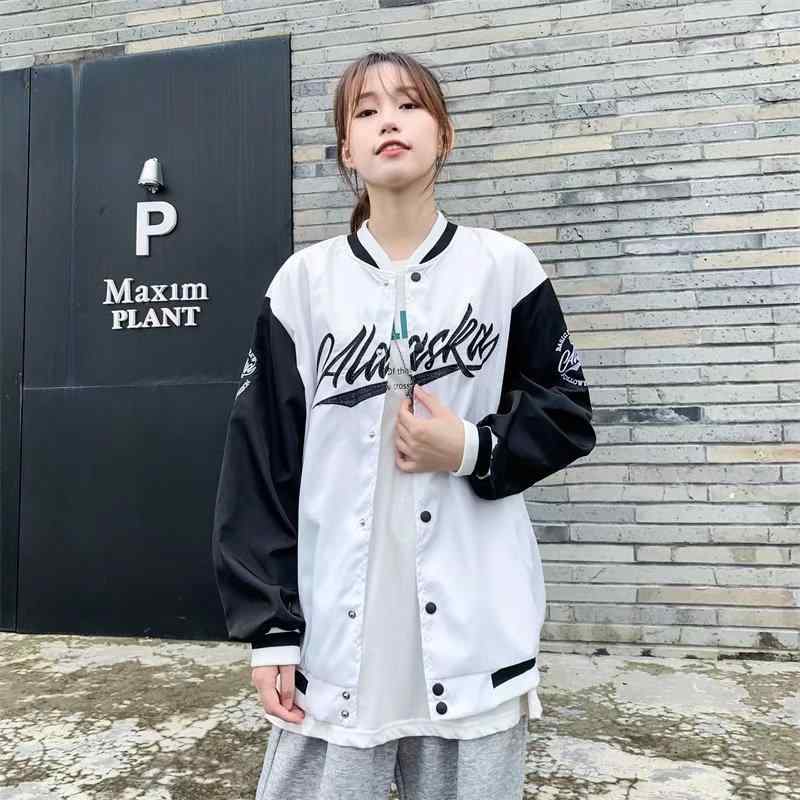 ジャケット メンズ MA-1 スタジャン 男性用 春秋 薄手 ゆったり 大きめサイズ 配色 カジュアル 韓国風 ストリート系 ブルゾン ジャンパー アウター 防風 ポリエステル ブラック ホワイト