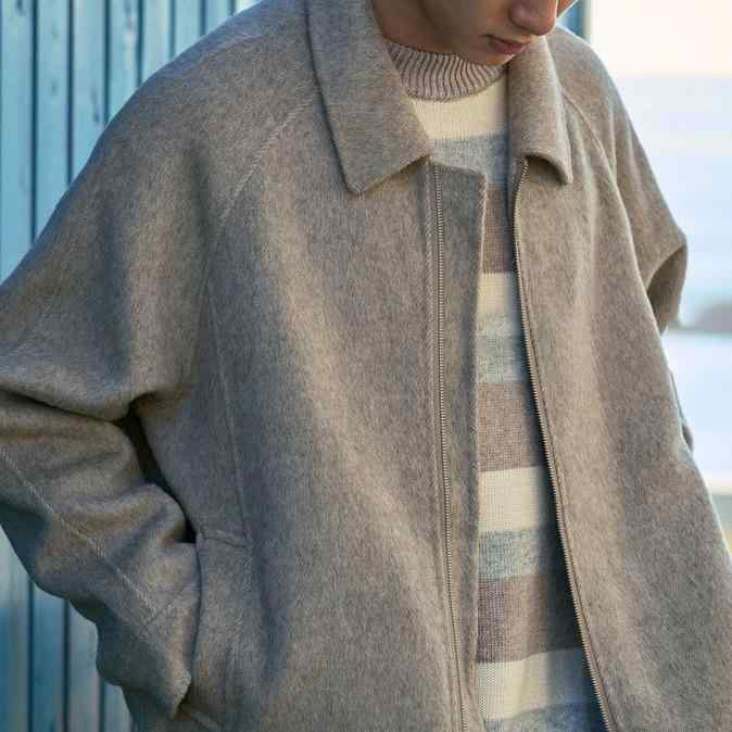 ジャケット メンズ 男性用 ウール ショート ブルゾン 秋冬 暖かい ゆったり リラックス オーバーサイズ ラペル 襟付き アウター ポケット付き カジュアル 無地 オートミール 麻グレー チャコール ミックス ベージュ