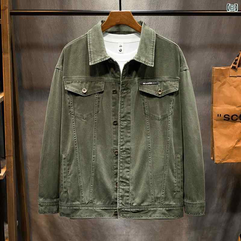 デニムジャケット メンズ 大きいサイズ ゆったり ワークジャケット ブルゾン Gジャン アウター トップス 秋物 コットン 100% 3L 4L 5L カーキ ブラック