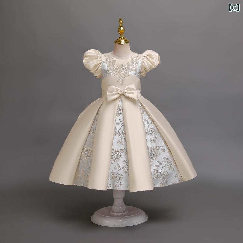 子供用ドレス 女の子 花柄 プリンセスドレス 演奏会 発表会 結婚式 フォーマルドレス ワインレッド パープル シャンパンカラー グリーン ピンク系 100 110 120 130 140 150 春夏 秋冬