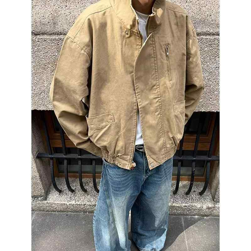 ジャケット 男性用 秋冬 レーシング バイク スタジャン 3D アニマル柄 ポリエステル ゆったり ブラック カーキ 街頭 潮人 ヒップホップ(4.0)