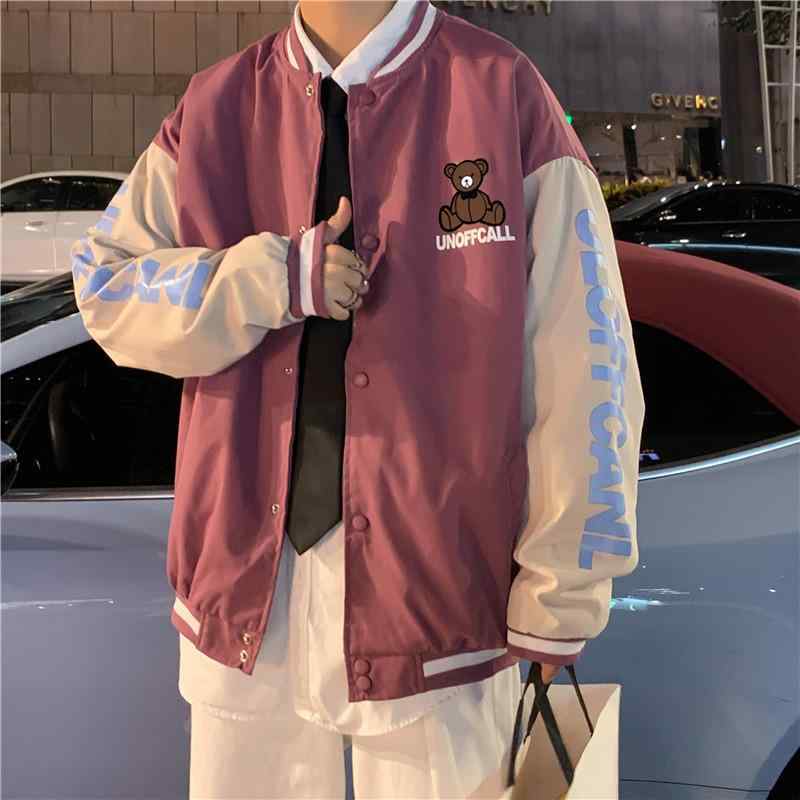 ジャケット メンズ 配色 切り替え スタンドカラー 春秋 ポリエステル 普段使い カジュアル スポーティー ブラック ピンク系 グリーン