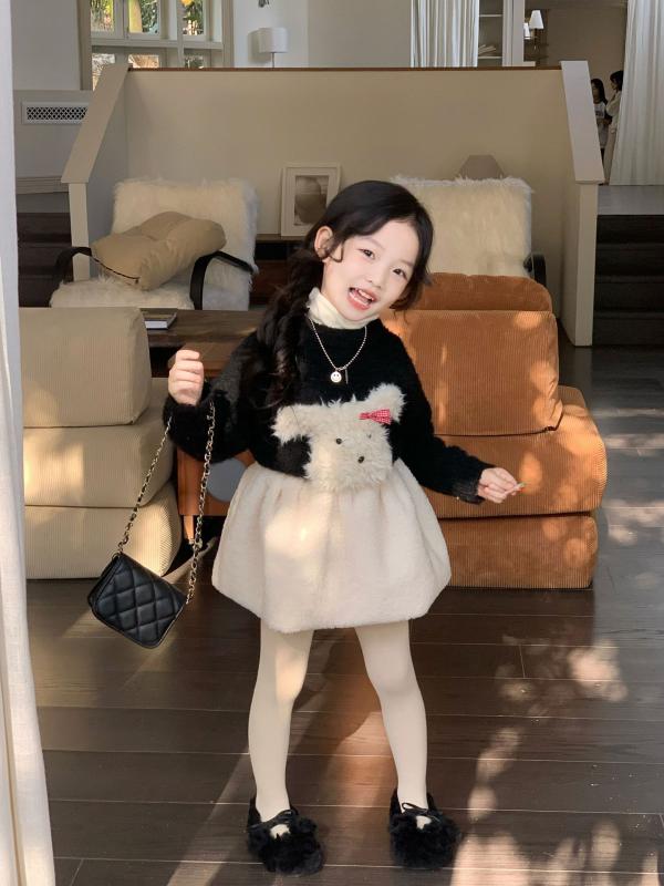 楽天シャドーテールニット・セーター キッズ 女の子 秋冬 立体小犬柄 ラウンドネック プルオーバー トップス 90cm 100cm 110cm 120cm 130cm 140cm かわいい カートーン