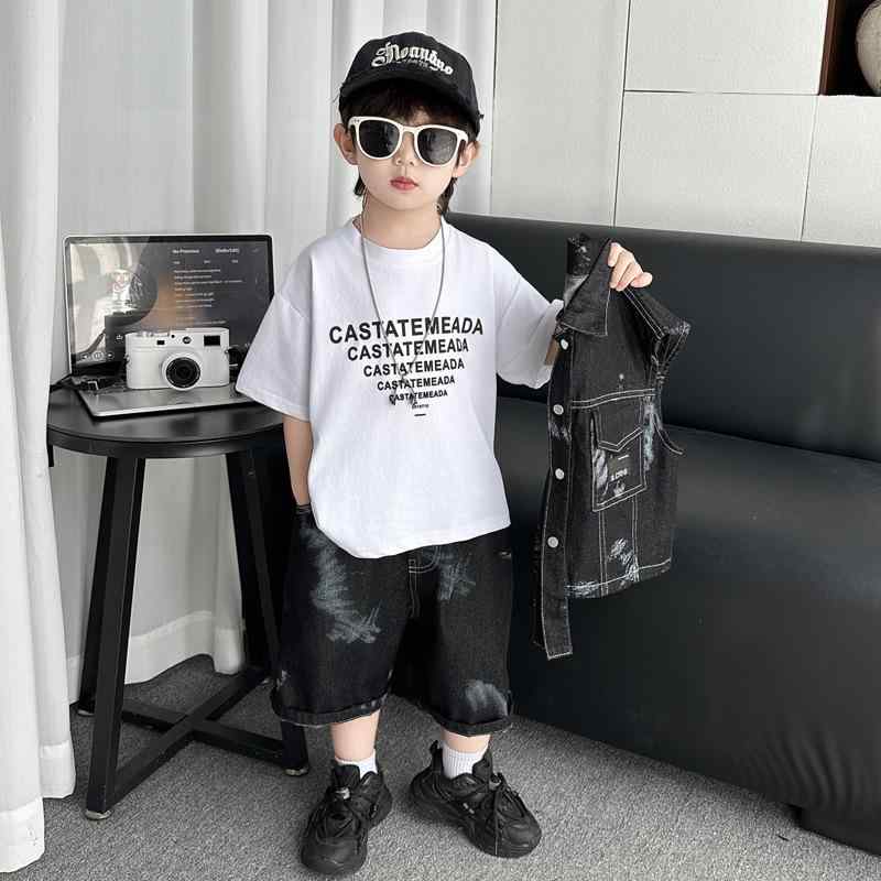 子供用パンツセット 雪柄 デニム風 半袖トップス ハーフパンツ 男の子 カジュアル 薄手 春夏 100cm 110cm 120cm 130cm 140cm 150cm 160cm 170cm