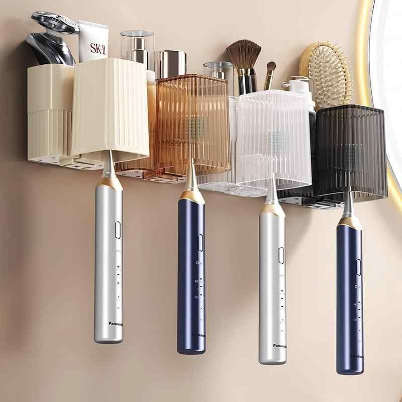 歯ブラシスタンド 壁掛け 歯磨きコップ セット 歯ブラシホルダー 洗面所 収納 浮かせる収納 水切り 衛生的な歯ブラシ収納 乳白色 黒色