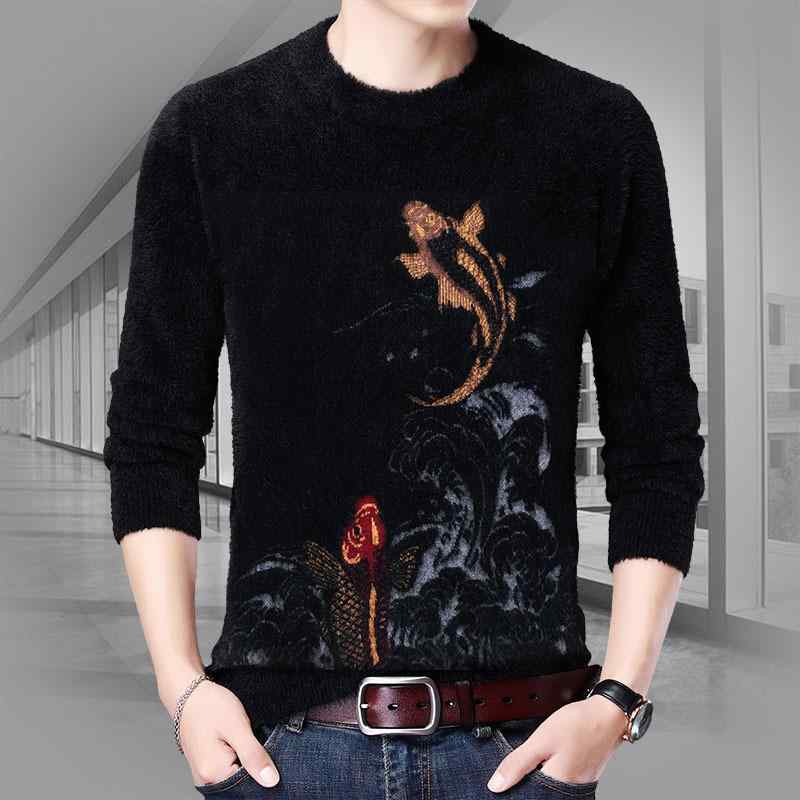 ニット メンズ カーディガン 秋冬 長袖 丸首 プルオーバー 提花 ジャカード ニットセーター トップス 普段使い カジュアル