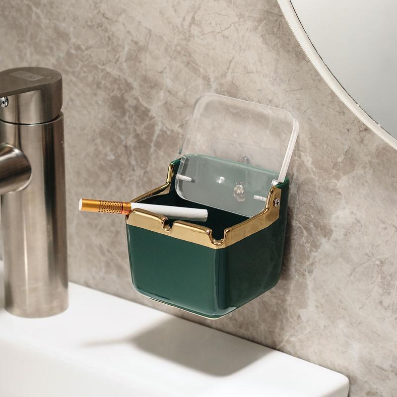 灰皿 壁掛け式 ふた付き 陶器 トイレ 洗面所 防臭 防火 ホワイト グリーン グレー