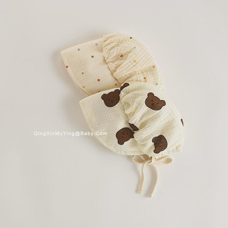 帽子 ベビー 春夏 韓国風 かわいい くま耳 大つば 日よけ 帽子 ガーゼ 薄手 新生児 乳幼児 紫外線対策 通気性 0歳 1歳 2歳