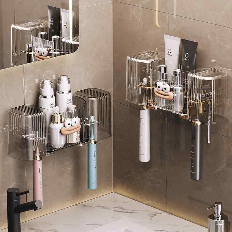 歯ブラシスタンド 壁掛け 収納 歯ブラシホルダー コップ 歯磨き 洗面所 プラスチック 透明 電気メッキ..