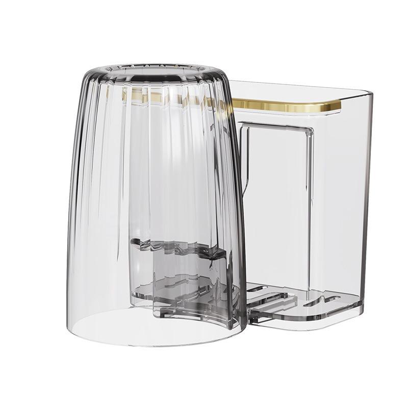 歯ブラシホルダー PET樹脂製 コップスタンド 壁掛け式 歯磨きコップ収納 洗面所 収納ラック グレー ホ..