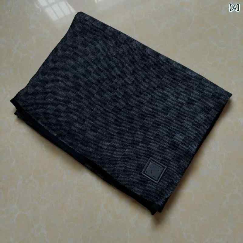 マフラー メンズ 男性用 ニット 羊毛 チェック柄 アルファベット柄 ライトグレー ホワイト 保温 秋冬 防寒