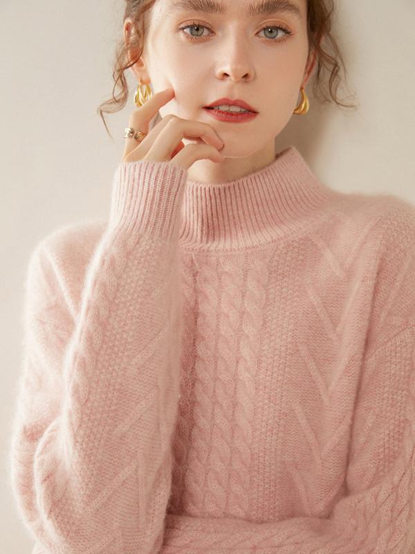 ニット レディース カシミヤ セーター S M L XL XXL 女性用 無地 山羊 ウール トップス 厚手 防寒 あったか レトロ 青絨色 キャメル 桜色 ピンク系 グレー オフホワイト ブラック 赤