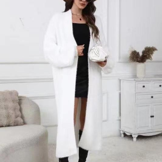 カーディガン レディース 秋冬 厚手 ニットカーディガン コート ロング丈 Vネック 無地 ゆったり 普段..