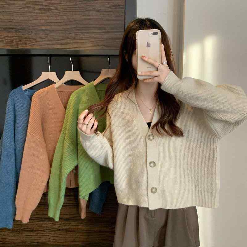 ニットカーディガン レディース 長袖 Vネック 秋冬 トップス 纯色 無地 羽織りもの ゆったり ゆるかわ ..