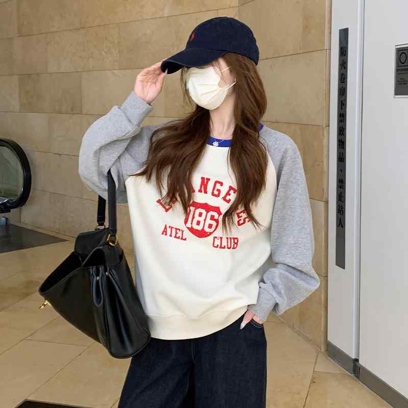 トレーナー レディース 秋冬 オーバーサイズ ゆったり ラウンドネック 長袖 トップス 配色 コットン 普段使い 部屋着 通勤着