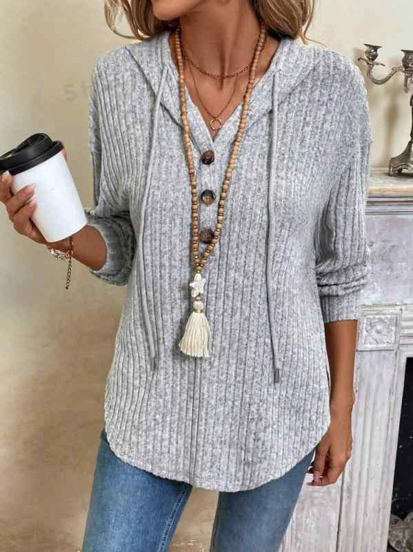 パーカー レディース 長袖 秋冬 フード付き 紐付き ボタン 留め カジュアル 普段使い 通勤 通学 ポリエステル グレー S M L XL XXL