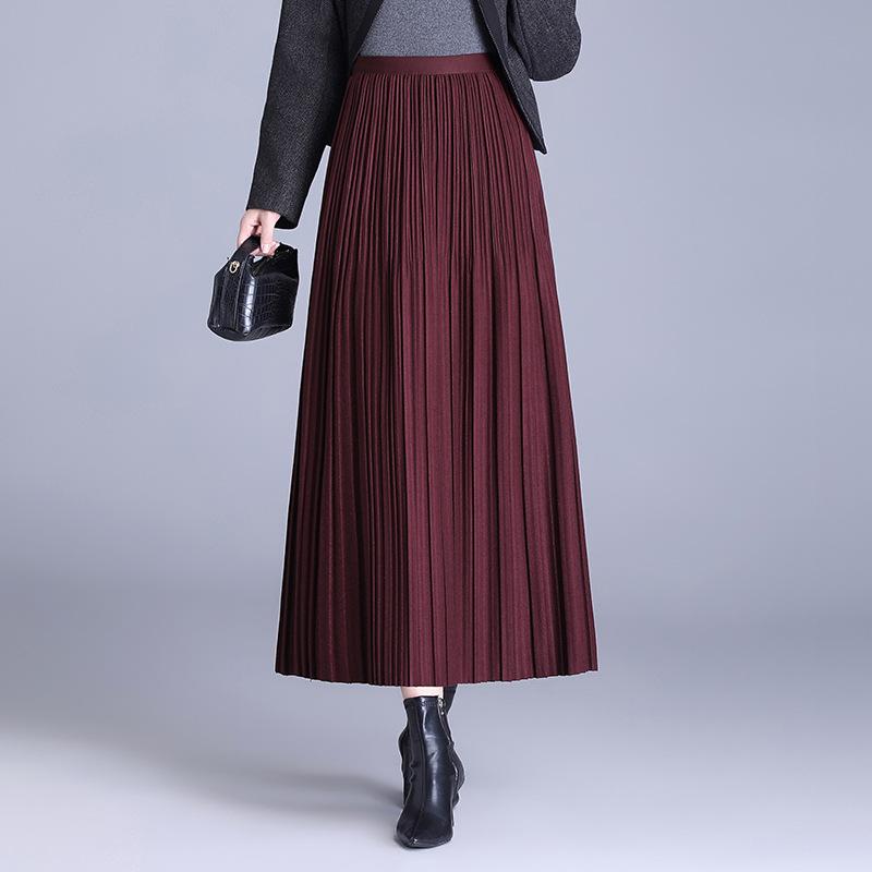 スカート レディース 秋冬 百褶スカート ひざ丈 高見え グレー ポリエステル ウエストゴム Aライン フレアスカート 着痩せ 通勤 オフィス きれいめ 上品 エレガント