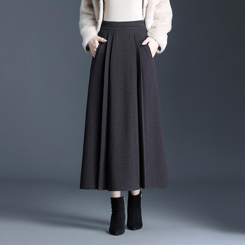 スカート レディース 秋冬 高見え Aライン 百褶スカート ひざ丈 ミモレ丈 ロングスカート ウエストゴム ゆったり 伸縮性 体型カバー ポケット付き 着痩せ 通勤 オフィス きれいめ 上品 エレガント フェミニン かわいい 赤 グレー 黒