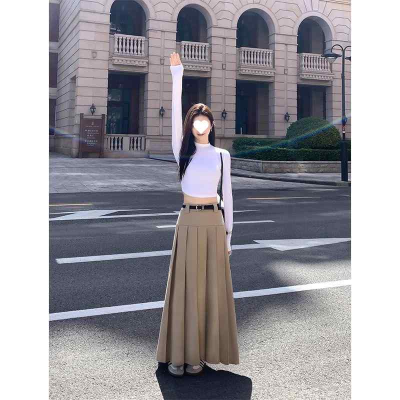 Rakuten - スカート レディース 秋冬 プリーツスカート ロングスカート Aラインスカート フレアスカート カーキ ブラック グレー きれいめ 上品 通勤 オフィス