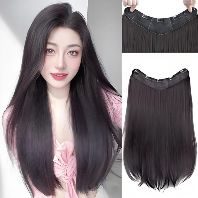 ヘアピース レディース V型 ワンタッチ エクステ 45cm 60cm カール インナーカラー 自然 黒 茶 栗毛 高温耐熱