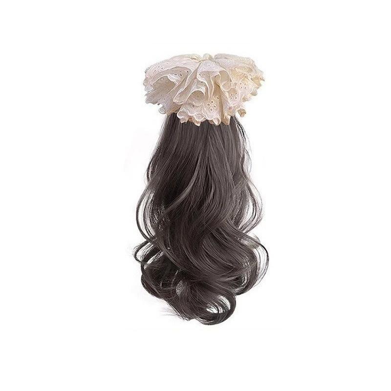 ウィッグ レディース ポニーテール 自然 黒 茶 抓夹式 ヘアピース 高温丝 レース エクステ ゆるふわ巻き 鬘
