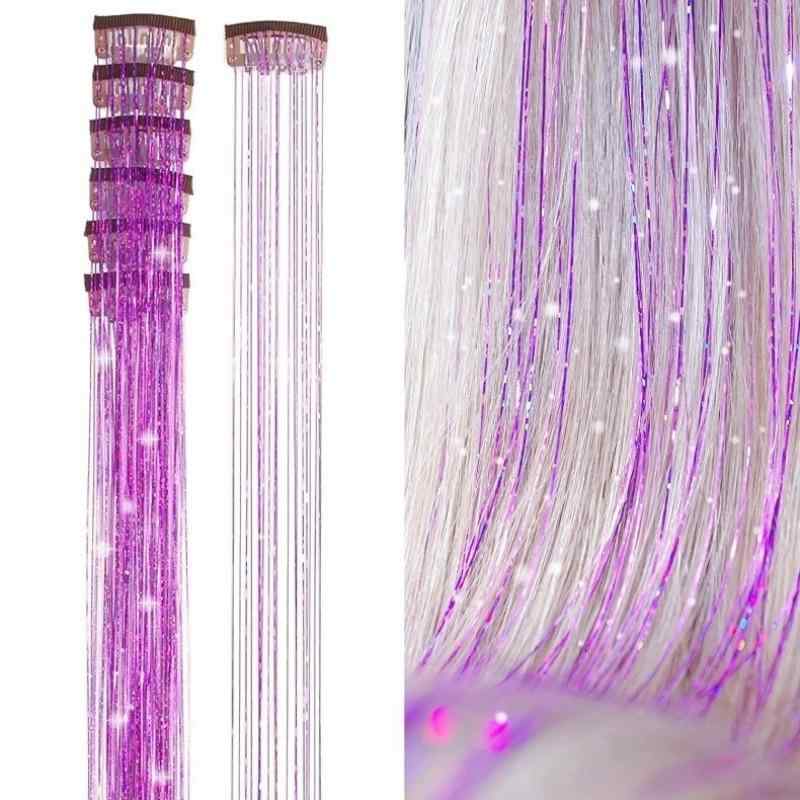 ヘアエクステンション レディース レーザー キラキラ 6点セット ワンタッチ エクステ グラデーションカラー ポイントウィッグ