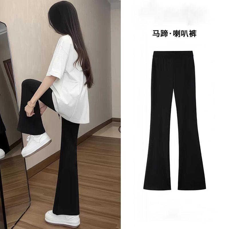 パンツ レディース 黒 ベルボトム 春夏 ハイウエスト 小柄 スラックス カジュアル 美脚 脚長効果 ストレッチ