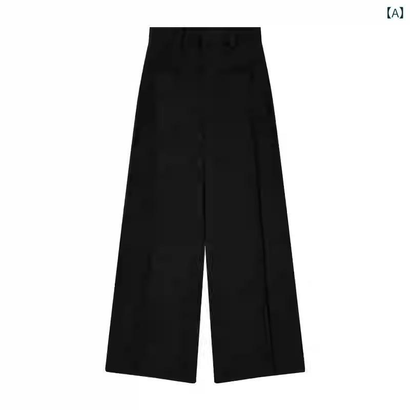 パンツ レディース 高身長 高品質版 カジュアルパンツ ズボン ポリエステル ゆったり 楽ちん イージーパンツ ストレートパンツ ワイドレッグパンツ 黒 ブラック グレー 韓国風 2