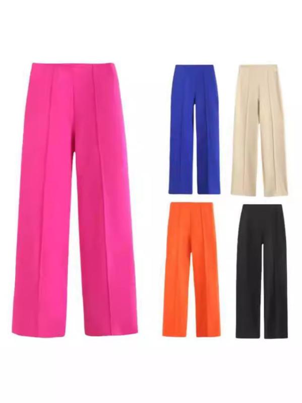 パンツ レディース 直筒パンツ スラックス ポリエステル 高腰 通勤 オフィス カジュアル きれいめ 美脚 ロングパンツ 白色 黒色 橙色 彩青色 杏色 桃色 緑色 薄手 伸縮性(4.0)