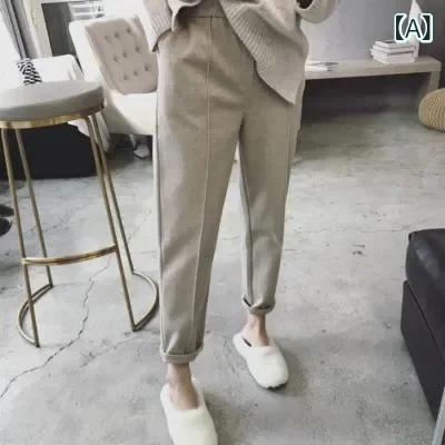 パンツ レディース 秋冬 厚手 ハーレムパンツ テーパードパンツ ゆったり カジュアル ストレートパンツ..