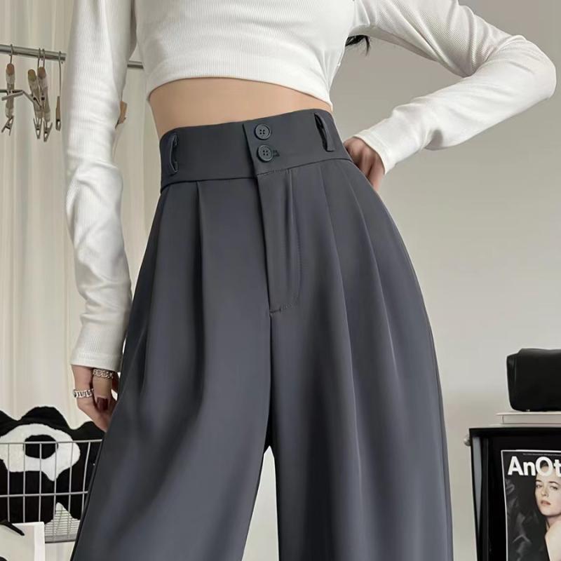 パンツ レディース 高腰 ワイドレッグパンツ ポリエステル ゆったり ストレートパンツ ドレープ イージーパンツ スラックス 黒 白 灰色 カーキ色 S M L XL 2XL 文芸復古 普段使い