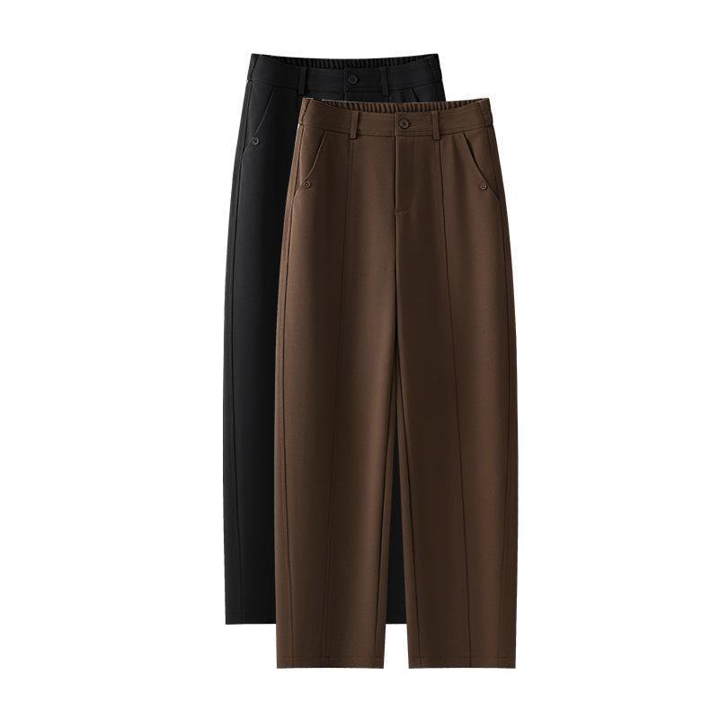 パンツ レディース 高腰 ストレート ポリエステル 伸縮性 直筒 通勤 オフィス カジュアル きれいめ 美脚 スラックス 黒 ブラック コーヒー色
