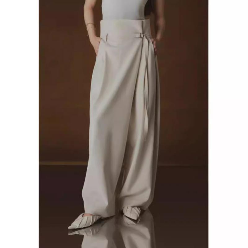 パンツ レディース ウール 高腰 ハイウエスト ストレート ズボン 美脚 体型カバー ワイドレッグパンツ スラックス ベージュ ブラック カーキ アッシュグレー 通勤 秋冬
