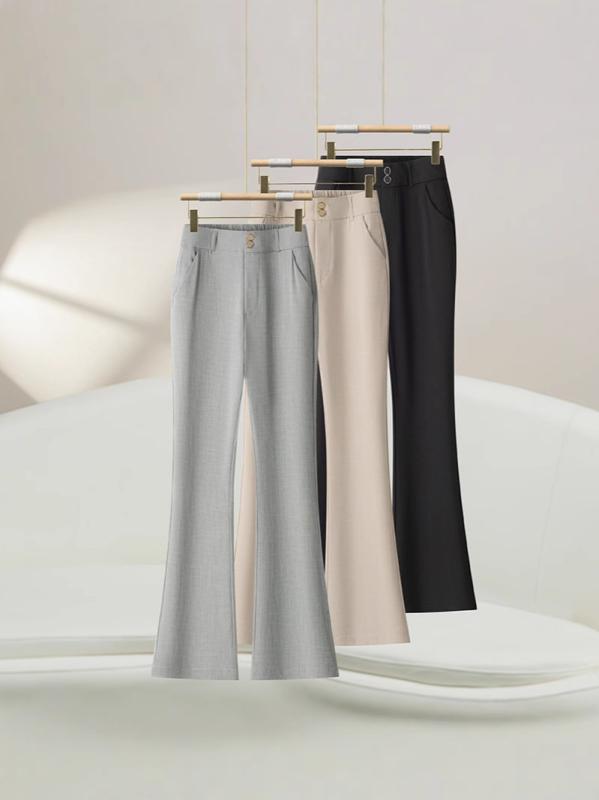 パンツ レディース 黒色 微フレアパンツ 高 ウェスト ゆったり 伸縮性 テーパードパンツ ポリエステル 混紡 休闲パンツ スラックス