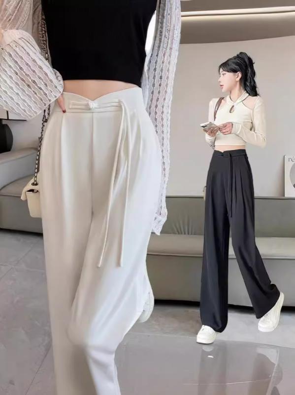 パンツ レディース 高腰 ポリエステル テーパードパンツ ワイドレッグパンツ 九分丈パンツ 薄手 ポケッ..