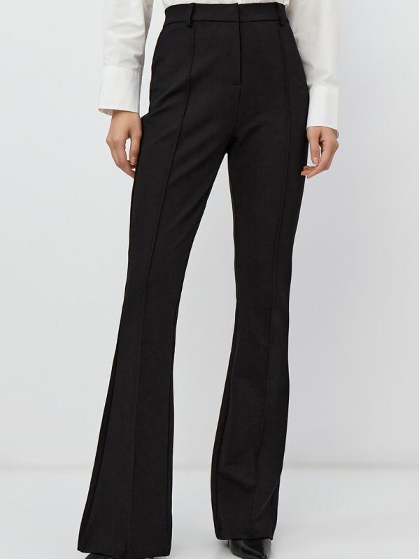 パンツ レディース オフィス 通勤 高見え 美脚 スラックス 直筒パンツ スリット入り 黒 ブラック ポリエステル ストレッチ 春物