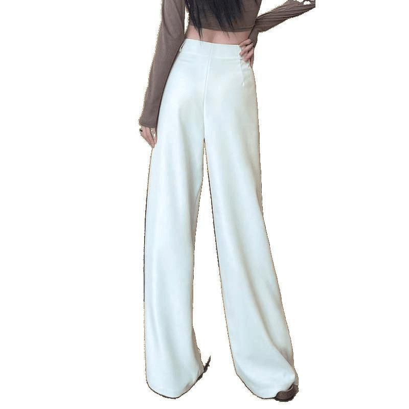 パンツ レディース ワイドパンツ ポリエステル 高見え 美脚 効果 黒 白 S M L XL 2XL ゆったり ストレート スラックス 通勤 オフィス オフィスカジュアル