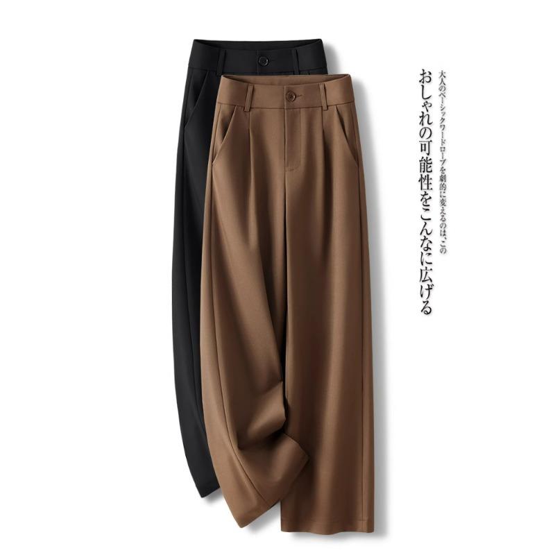 パンツ レディース テーパードパンツ ポリエステル 粘胶繊維 厚手 無地 ゆったり ハイウエスト 美脚 着痩せ カプリパンツ ワイドレッグパンツ 通勤 オフィス カジュアル ブラック カーキ