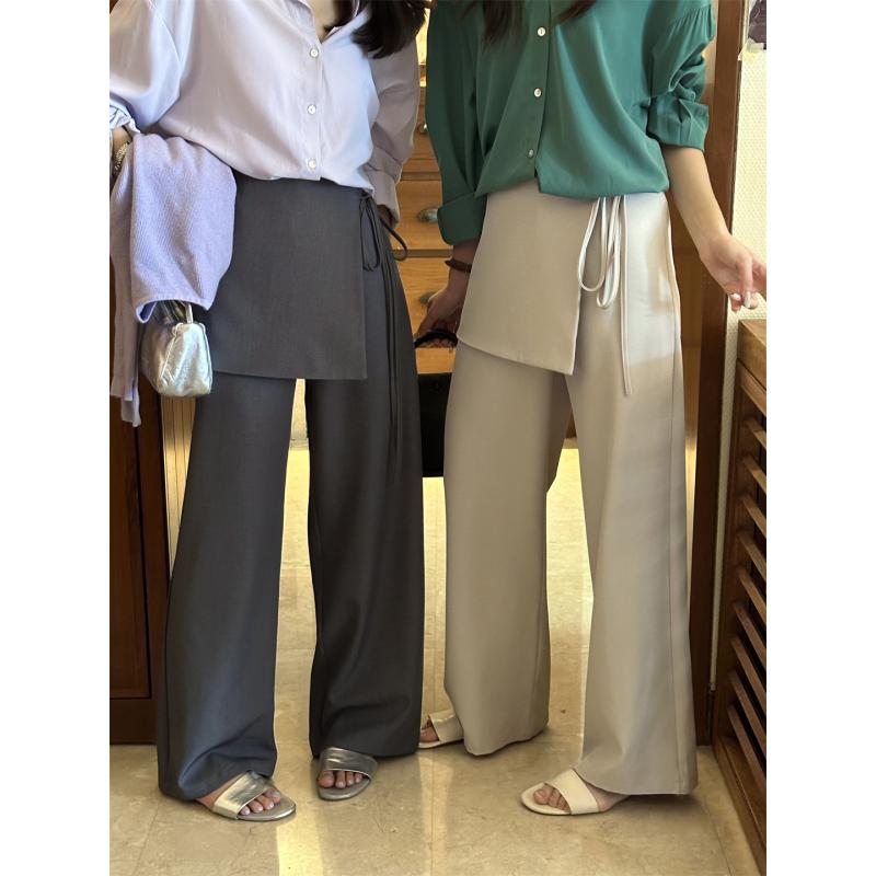 パンツ レディース 春夏 大ラッパ型 ズボン 杏子灰 グレー カーボングレー 黒 S M L 私服 名媛 御姐風
