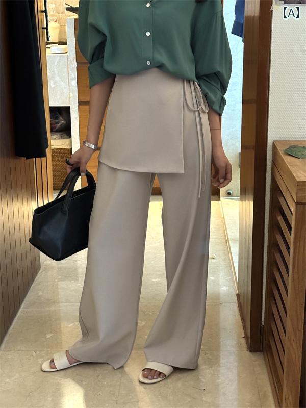 パンツ レディース 春夏 大ラッパ型 ズボン 杏子灰 グレー カーボングレー 黒 S M L 私服 名媛 御姐風 2
