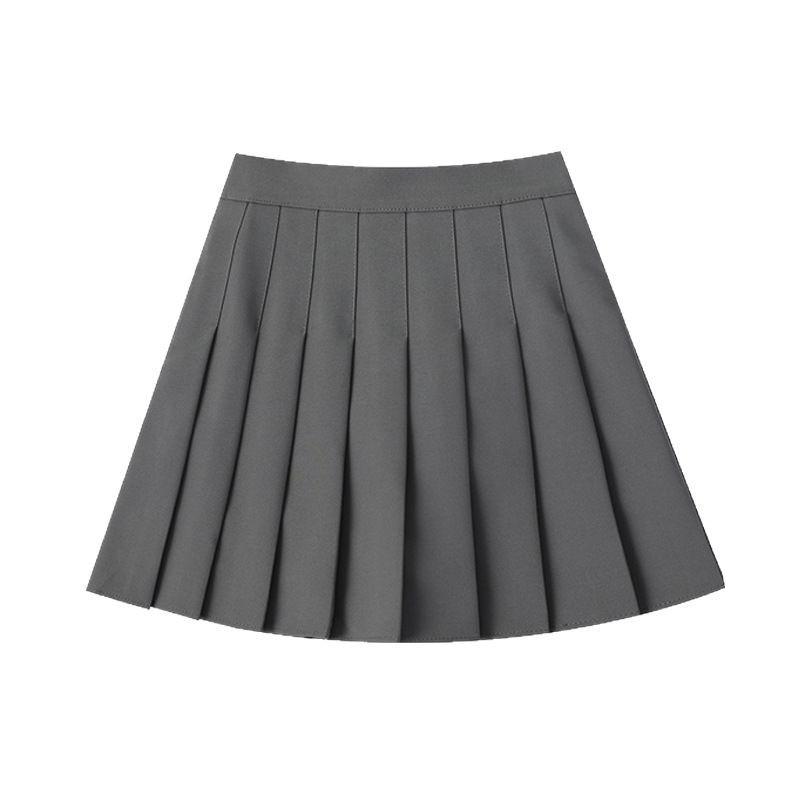 スカート レディース 春秋冬 プリーツスカート Aライン ハイウエスト ひざ丈 ショート丈 小柄 JK 制服 ミニスカート ポリエステル 無地 かわいい ガーリー カジュアル