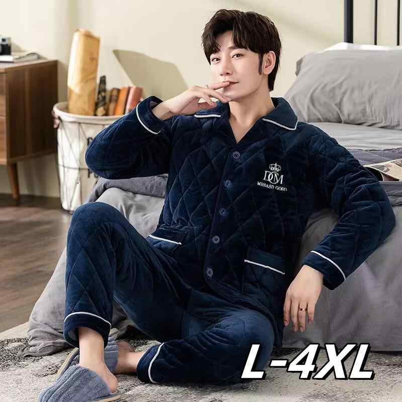 パジャマ メンズ 秋冬用 厚手 フランネル 珊瑚マイヤー 長袖 ルームウェア 上下セット 部屋着 寝間着 暖かい 快適 紳士 男性 向け