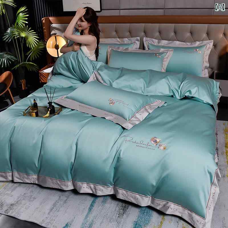 寝具 母嬰級 100% 純綿 四点セット 無地 布団カバー シーツ ベッドカバー 敏感肌向け 柔らかい