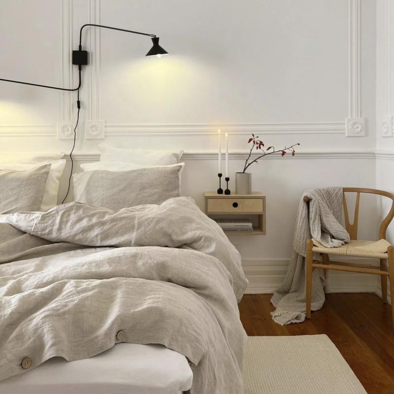 ベッドリネン 4点セット フランス産 亜麻 リネン100％ 寝具 ベッドシーツ 掛け布団カバー 枕カバー 水..